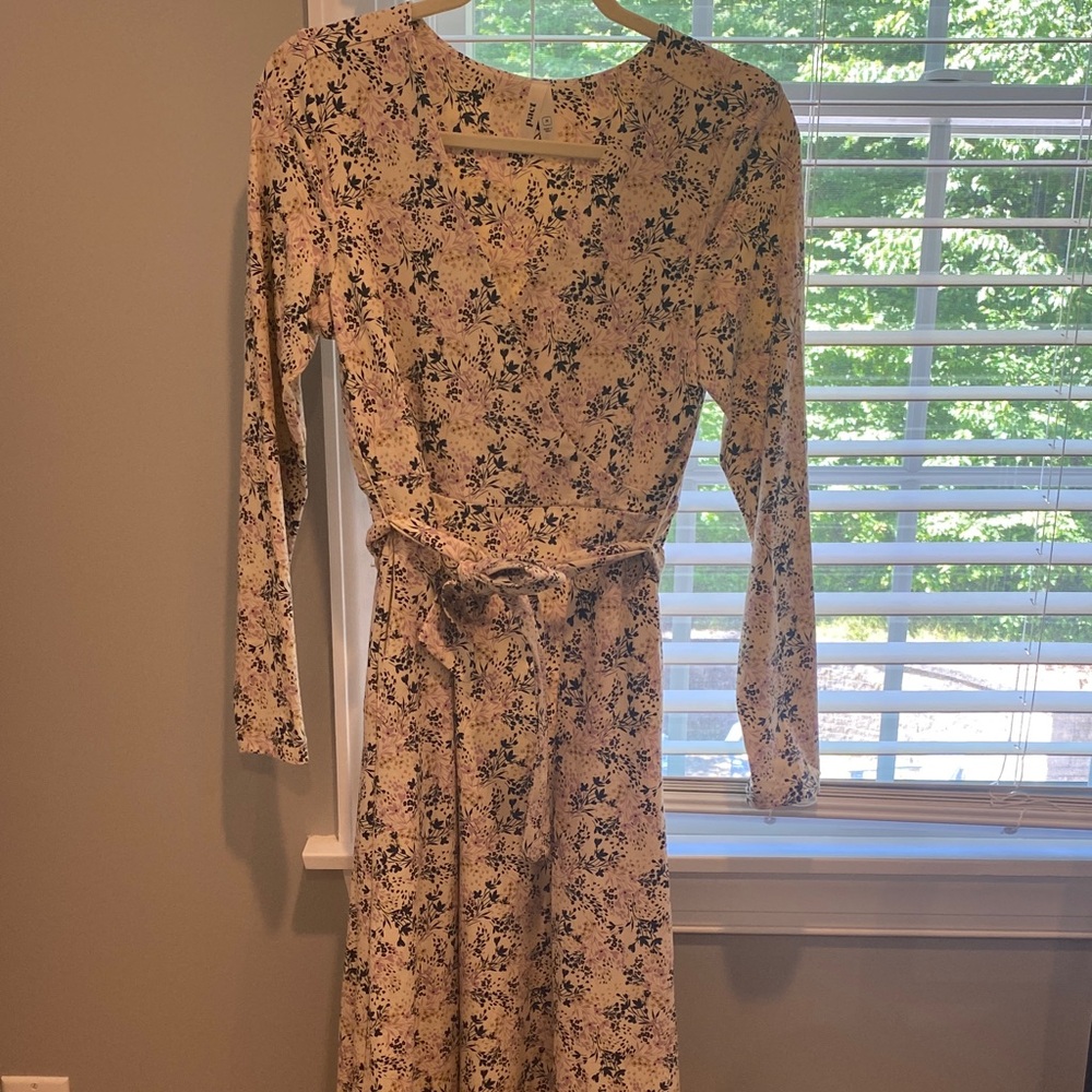 Pact Floral Tie-Waist Long Sleeve Dress